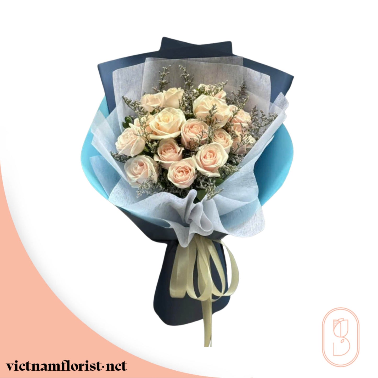 Roses bouquet 'Frost & Bloom' – Delivered in Hanoi, Da Nang, Ho Chi Minh, and across Vietnam