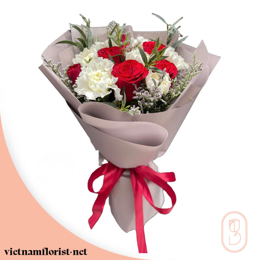Mixed, Roses, Carnation bouquet 'Belle’s Bloom' – Delivered in Hanoi, Da Nang, Ho Chi Minh, and across Vietnam