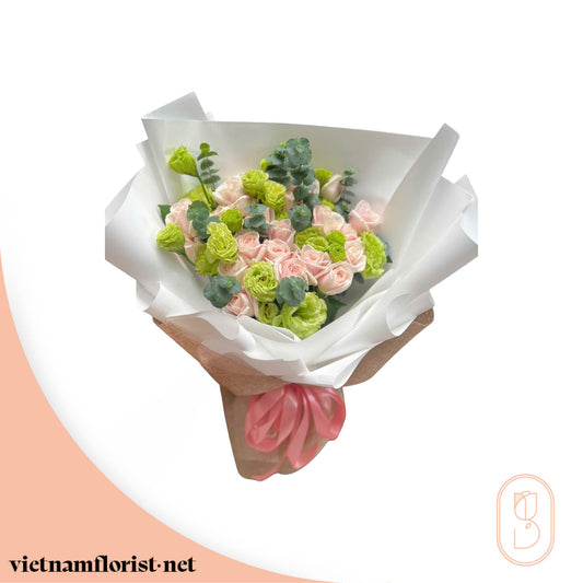 Blushing Harmony – Mixed, Roses, Lisianthus bouquet by Vietnamflorist.net, perfect for any occasion.
