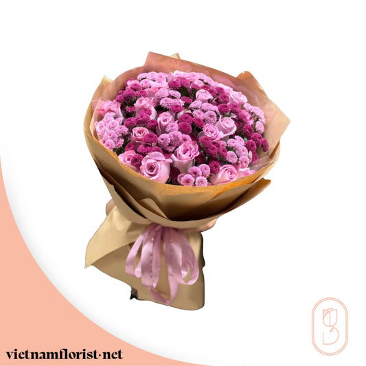 Roses, Cali Daisy, Mixed bouquet 'Bubblegum Rose' – Delivered in Hanoi, Da Nang, Ho Chi Minh, and across Vietnam