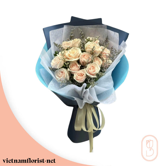 Roses bouquet 'Frost & Bloom' – Delivered in Hanoi, Da Nang, Ho Chi Minh, and across Vietnam