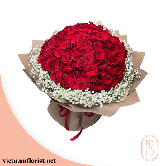 100 Roses, Roses bouquet 'Hug & Roses' – Delivered in Hanoi, Da Nang, Ho Chi Minh, and across Vietnam