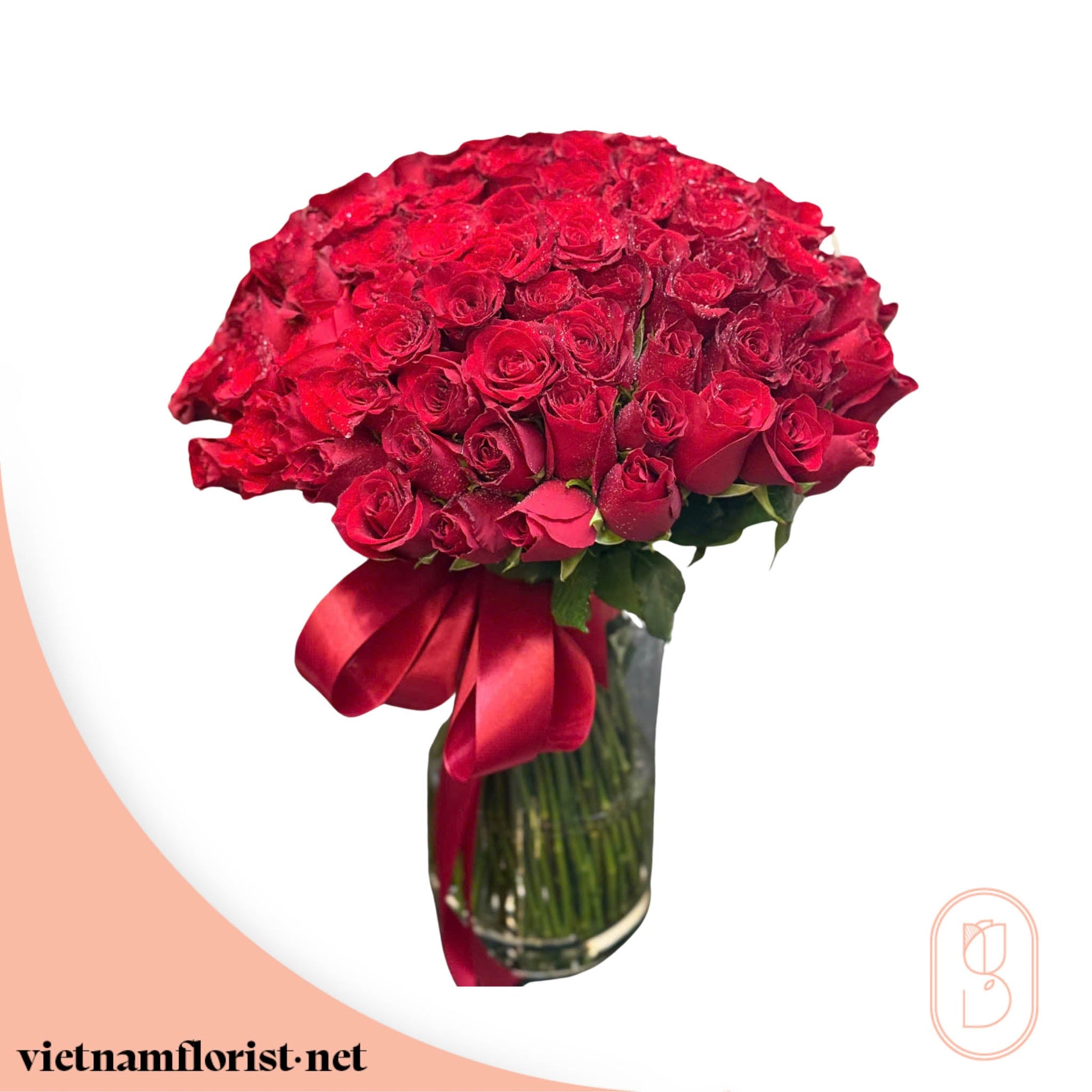 100 Roses, With Vase, Roses bouquet 'Ivory Embrace' – Delivered in Hanoi, Da Nang, Ho Chi Minh, and across Vietnam