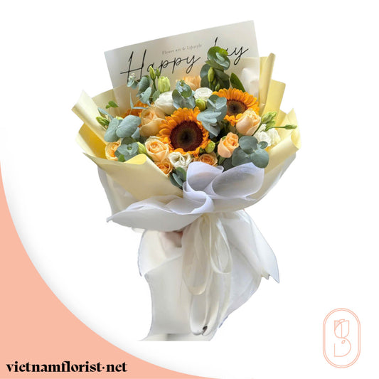 Lisianthus, Mixed, Sunflower, Roses bouquet 'Little Love Bunch' – Delivered in Hanoi, Da Nang, Ho Chi Minh, and across Vietnam