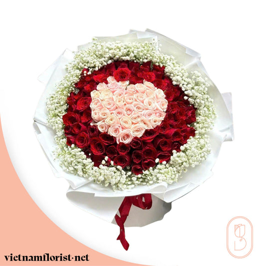 100 Roses, Roses bouquet 'Love in Bloom' – Delivered in Hanoi, Da Nang, Ho Chi Minh, and across Vietnam