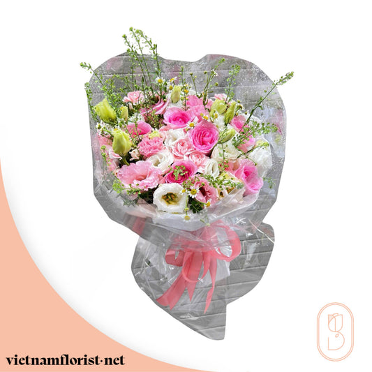 Pastel Symphony – Roses, Mixed, Carnation, Lisianthus, Daisy bouquet by Vietnamflorist.net, perfect for any occasion.