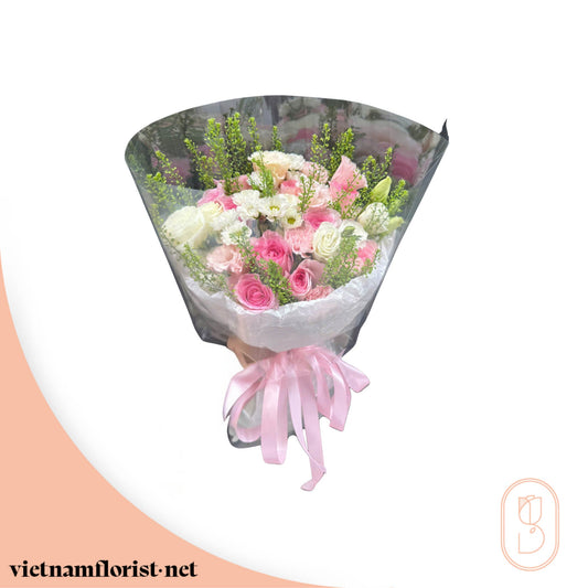 Pearl Glow – Mixed, Roses, Carnation, Lisianthus bouquet by Vietnamflorist.net, perfect for any occasion.