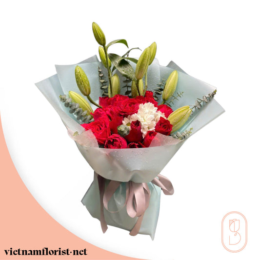 Lily, Mixed, Roses bouquet 'Petal & Pearl' – Delivered in Hanoi, Da Nang, Ho Chi Minh, and across Vietnam