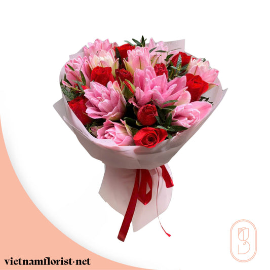 Lily, Roses, Mixed bouquet 'Pinky Promise' – Delivered in Hanoi, Da Nang, Ho Chi Minh, and across Vietnam