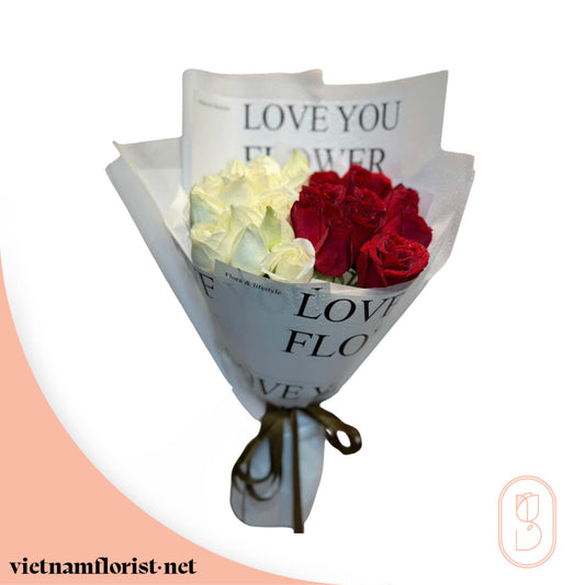 Roses bouquet 'Red & White' – Delivered in Hanoi, Da Nang, Ho Chi Minh, and across Vietnam