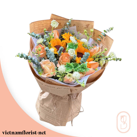 Roses, Carnation, Sunflower, Mixed bouquet 'Rosy Posy' – Delivered in Hanoi, Da Nang, Ho Chi Minh, and across Vietnam
