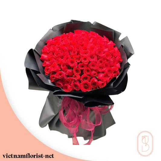 100 Roses, Roses bouquet 'Sun-Kissed Blooms' – Delivered in Hanoi, Da Nang, Ho Chi Minh, and across Vietnam