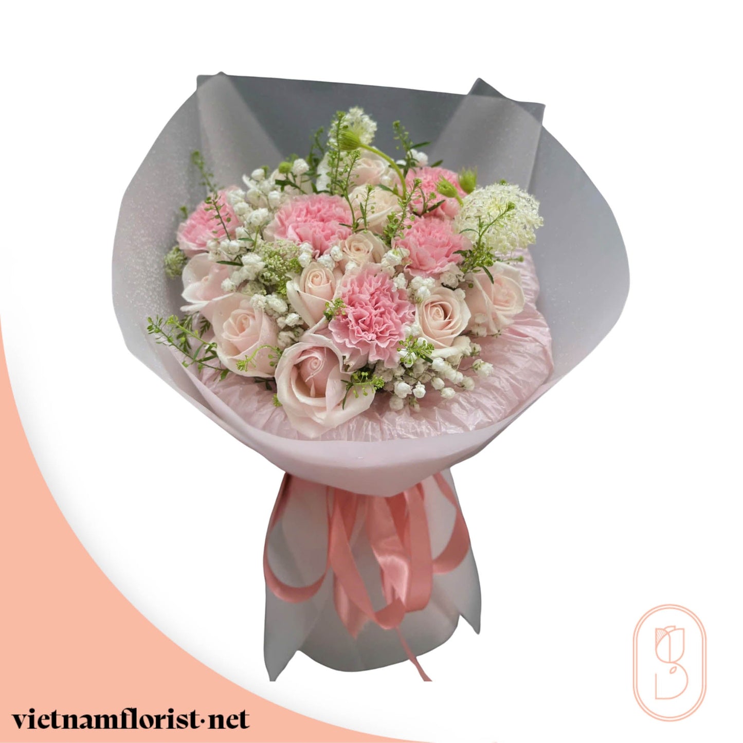 Roses, Carnation, Mixed bouquet 'The Bloom Spell' – Delivered in Hanoi, Da Nang, Ho Chi Minh, and across Vietnam