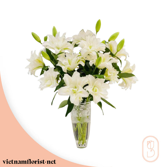 Lily, With Vase bouquet 'The Whisper' – Delivered in Hanoi, Da Nang, Ho Chi Minh, and across Vietnam