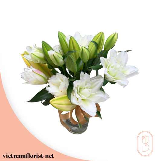 Lily, With Vase bouquet 'The Whisper' – Delivered in Hanoi, Da Nang, Ho Chi Minh, and across Vietnam